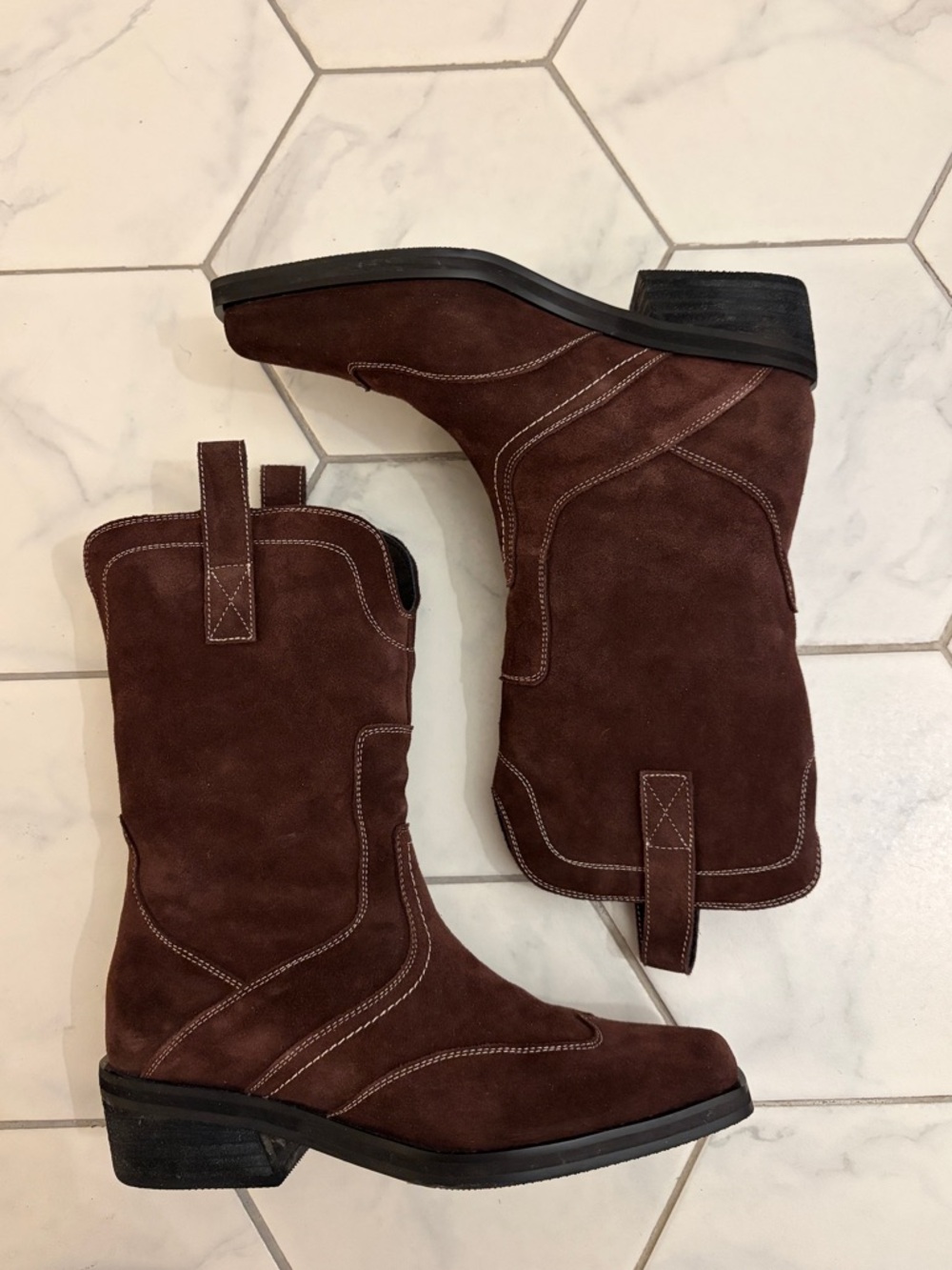 Women’s Brown Suede shearling Western Boots - Picture 2 of 6